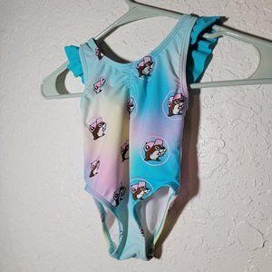 Bucee's Girl's One Piece Bathing Suit Pastel Tie Dye Ruffel 6-9 M All Over Print